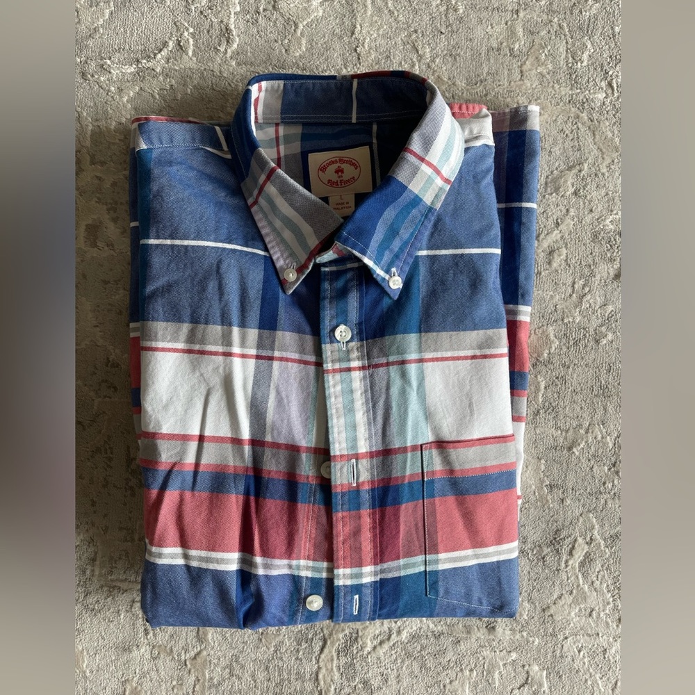 Brooks Brothers Red/Blue Plaid Oxford button down, Size L, 100% Cotton